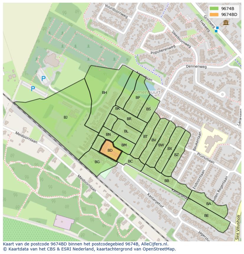 Afbeelding van het postcodegebied 9674 BD op de kaart.