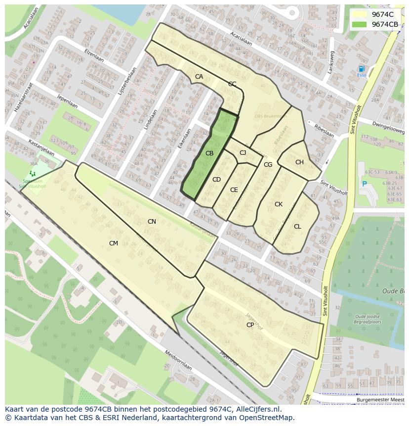 Afbeelding van het postcodegebied 9674 CB op de kaart.