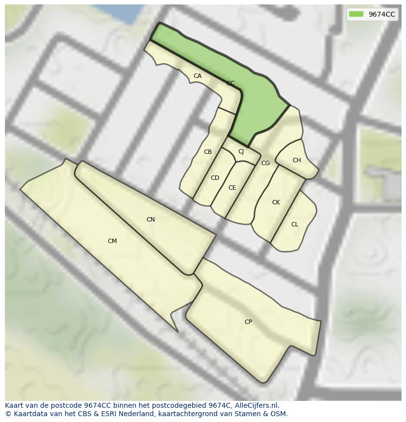 Afbeelding van het postcodegebied 9674 CC op de kaart.