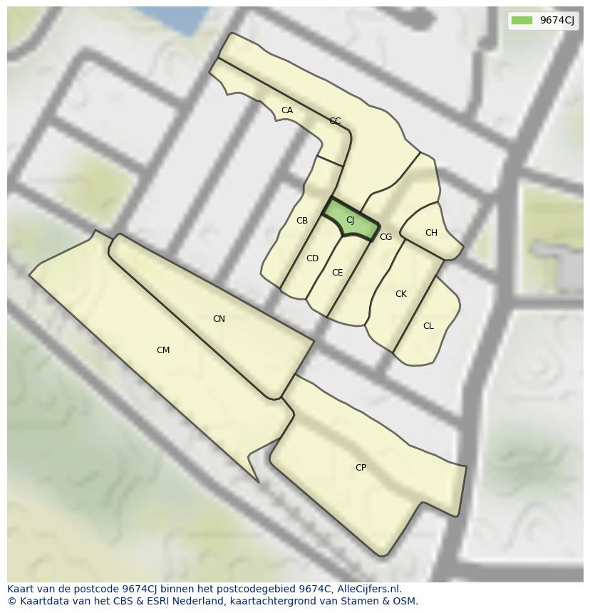 Afbeelding van het postcodegebied 9674 CJ op de kaart.