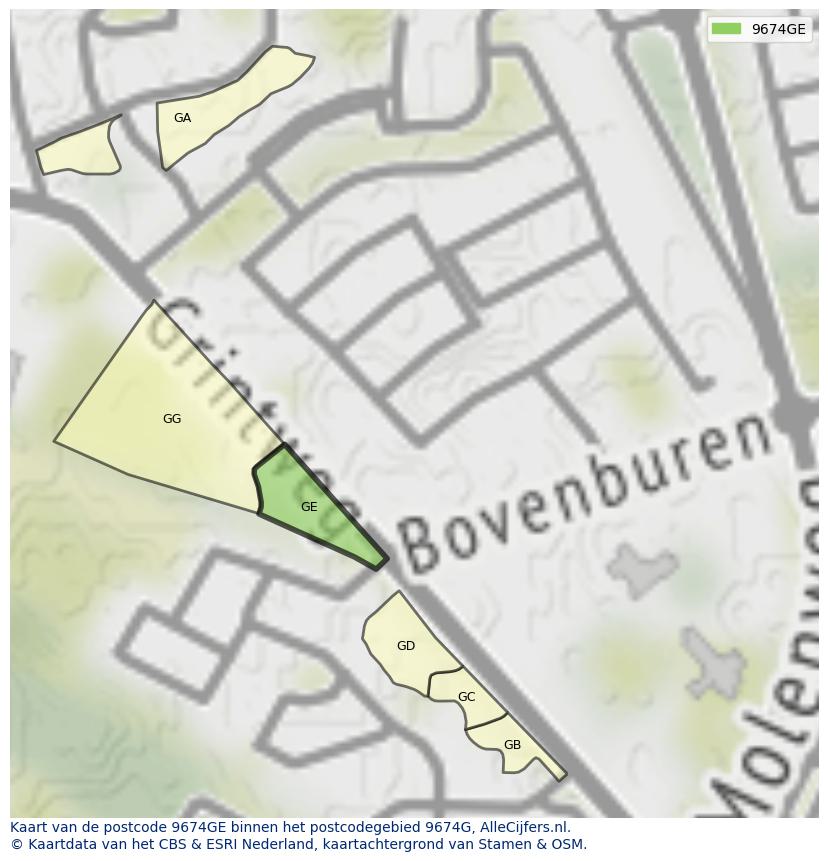 Afbeelding van het postcodegebied 9674 GE op de kaart.