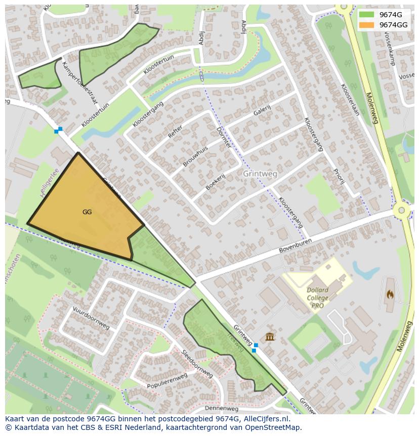 Afbeelding van het postcodegebied 9674 GG op de kaart.