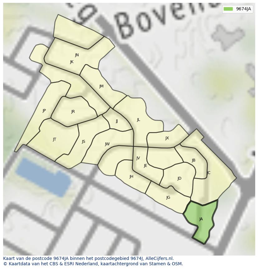 Afbeelding van het postcodegebied 9674 JA op de kaart.