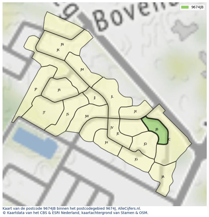 Afbeelding van het postcodegebied 9674 JB op de kaart.