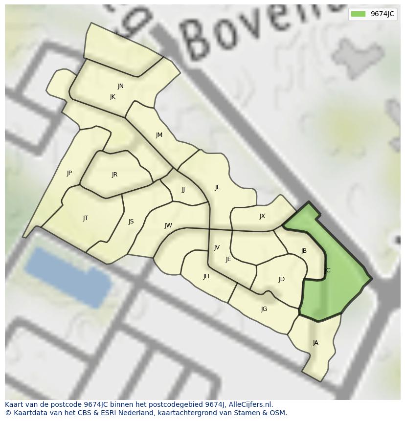 Afbeelding van het postcodegebied 9674 JC op de kaart.