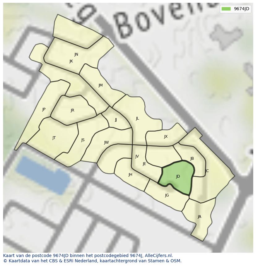 Afbeelding van het postcodegebied 9674 JD op de kaart.
