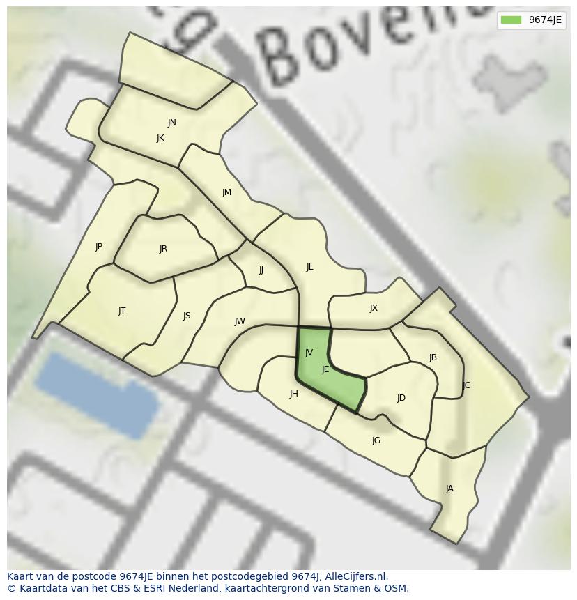Afbeelding van het postcodegebied 9674 JE op de kaart.