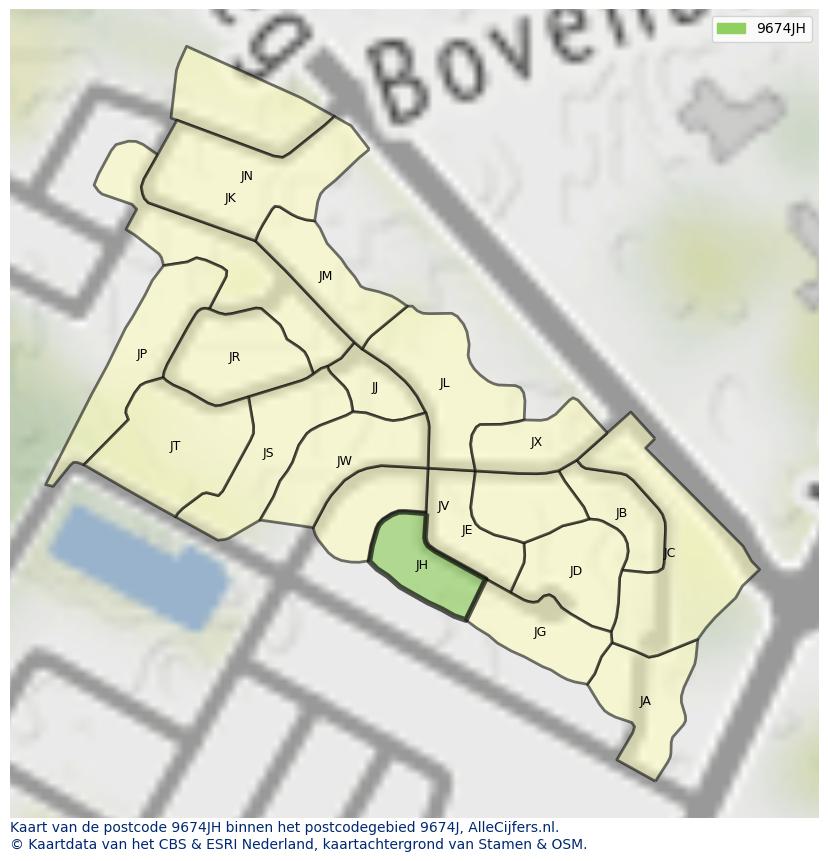 Afbeelding van het postcodegebied 9674 JH op de kaart.