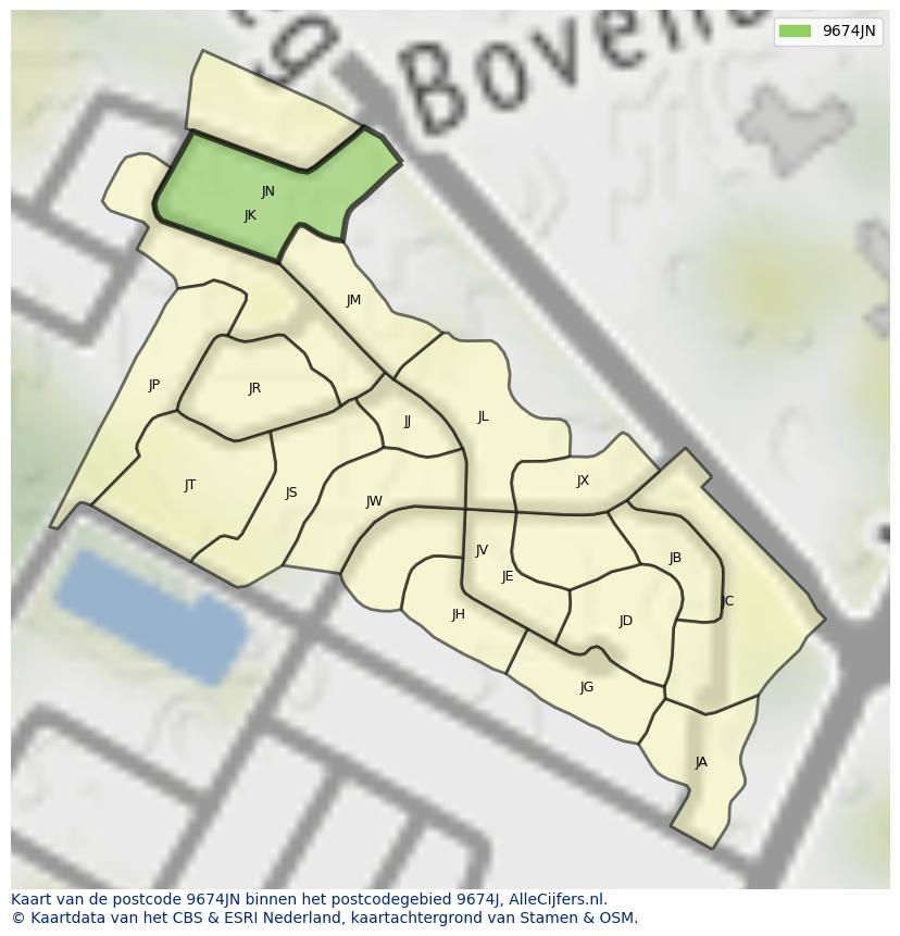 Afbeelding van het postcodegebied 9674 JN op de kaart.
