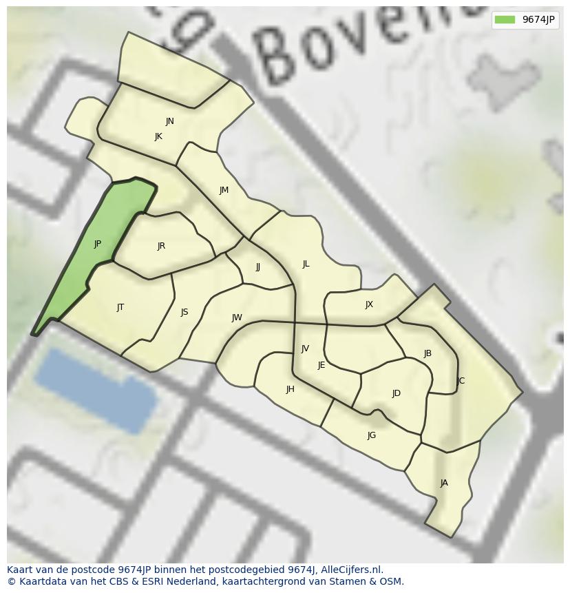 Afbeelding van het postcodegebied 9674 JP op de kaart.