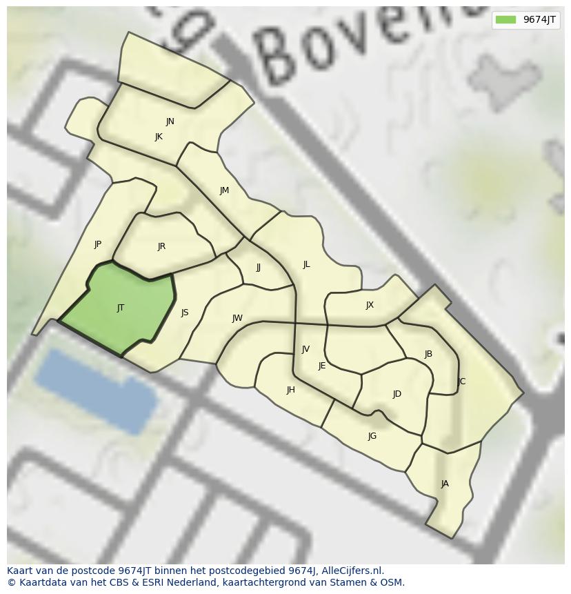 Afbeelding van het postcodegebied 9674 JT op de kaart.
