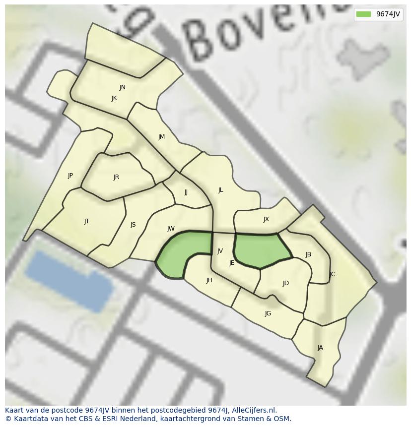 Afbeelding van het postcodegebied 9674 JV op de kaart.