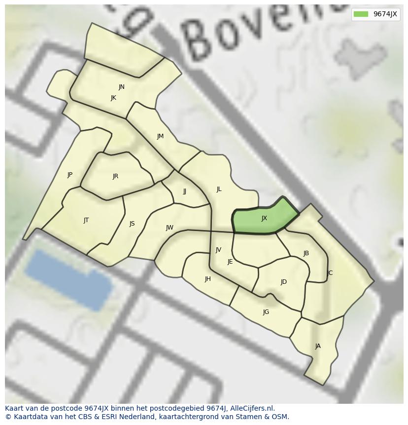 Afbeelding van het postcodegebied 9674 JX op de kaart.