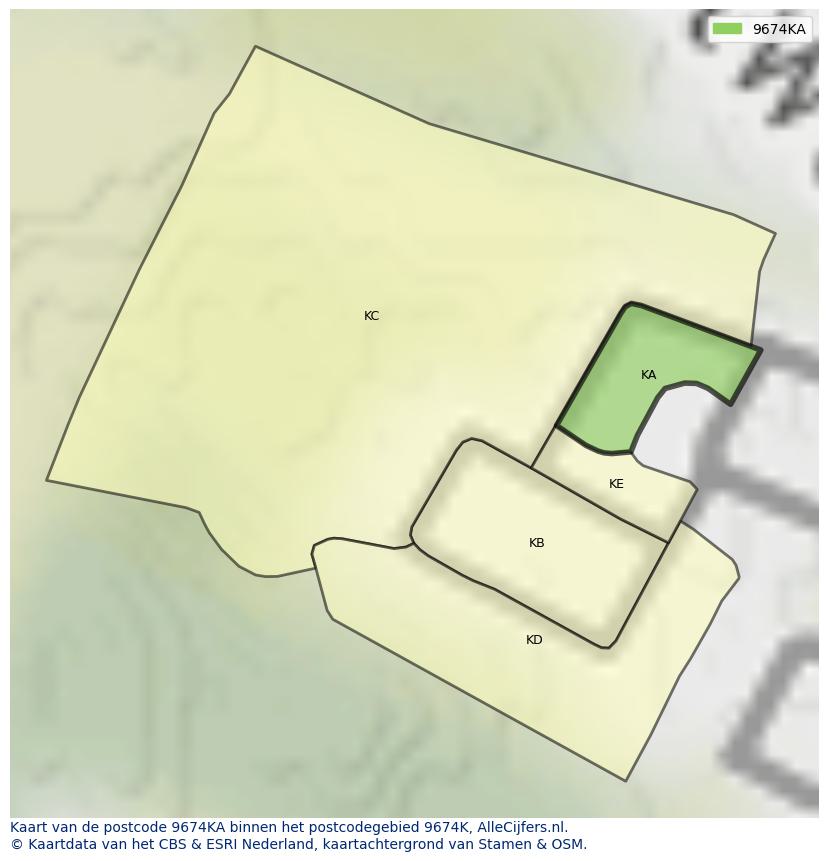 Afbeelding van het postcodegebied 9674 KA op de kaart.