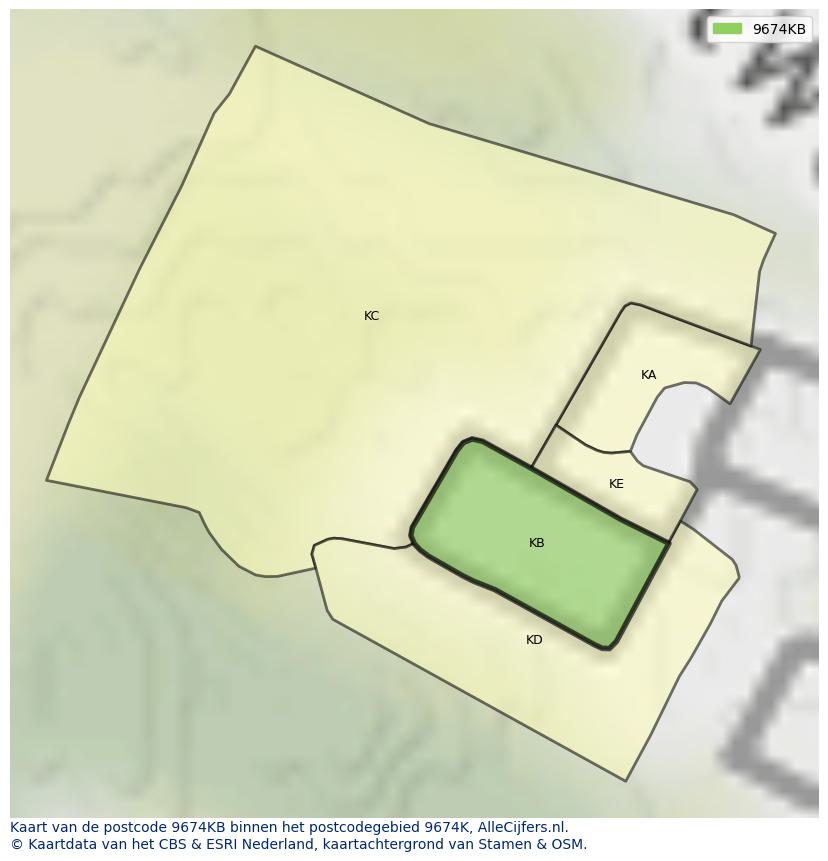 Afbeelding van het postcodegebied 9674 KB op de kaart.