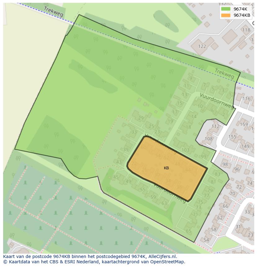 Afbeelding van het postcodegebied 9674 KB op de kaart.
