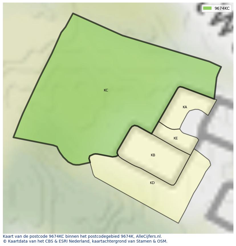 Afbeelding van het postcodegebied 9674 KC op de kaart.