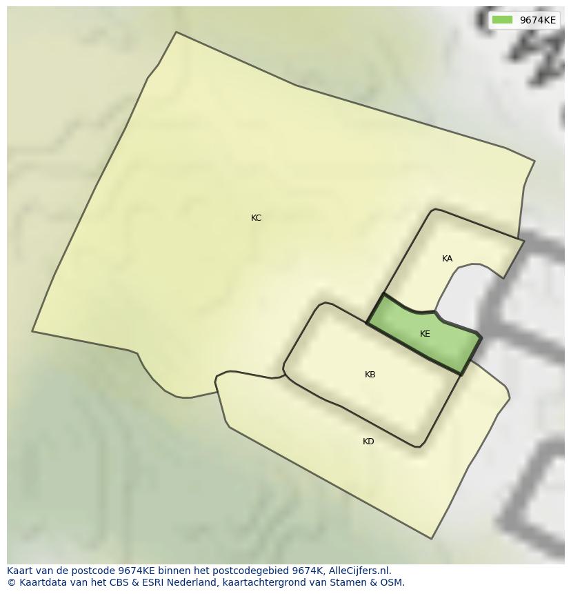 Afbeelding van het postcodegebied 9674 KE op de kaart.