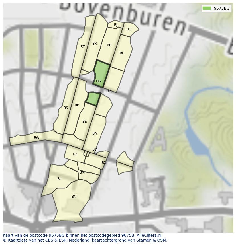Afbeelding van het postcodegebied 9675 BG op de kaart.