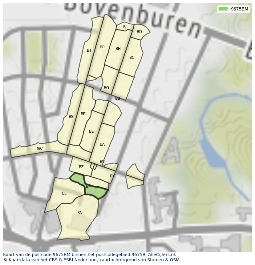 Afbeelding van het postcodegebied 9675 BM op de kaart.