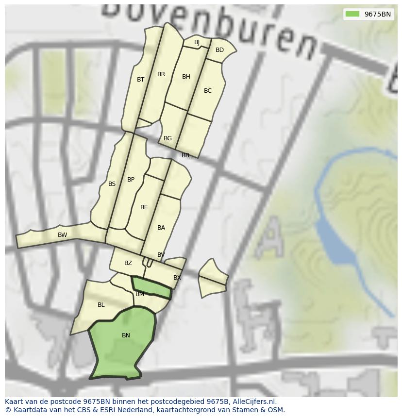 Afbeelding van het postcodegebied 9675 BN op de kaart.