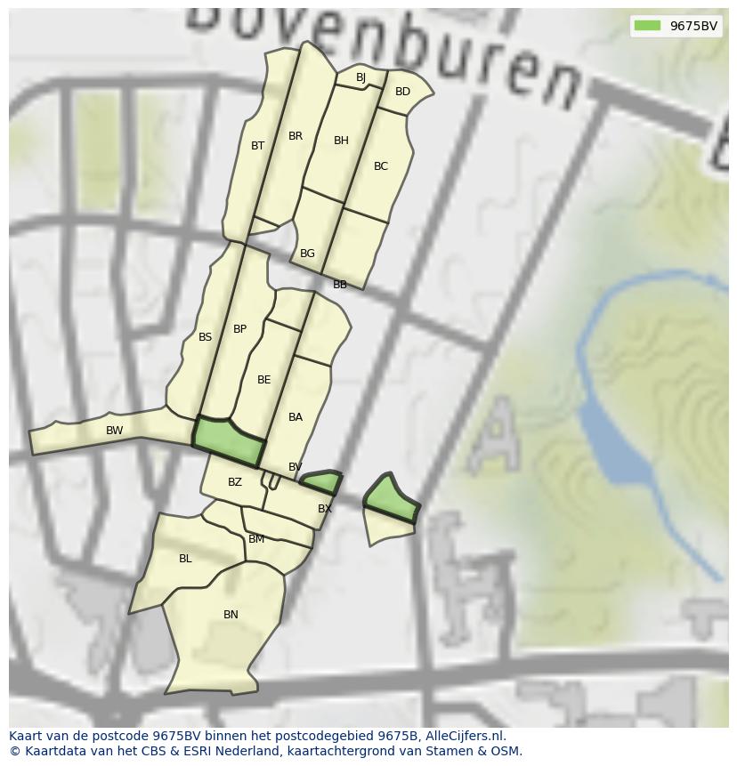 Afbeelding van het postcodegebied 9675 BV op de kaart.