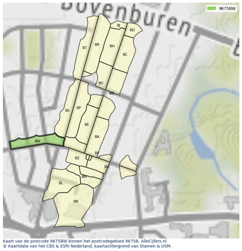 Afbeelding van het postcodegebied 9675 BW op de kaart.