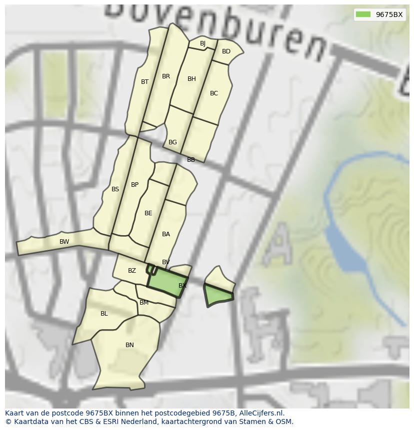 Afbeelding van het postcodegebied 9675 BX op de kaart.