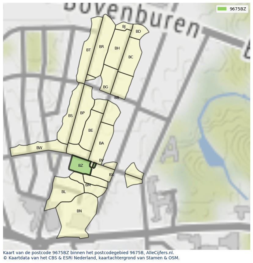 Afbeelding van het postcodegebied 9675 BZ op de kaart.