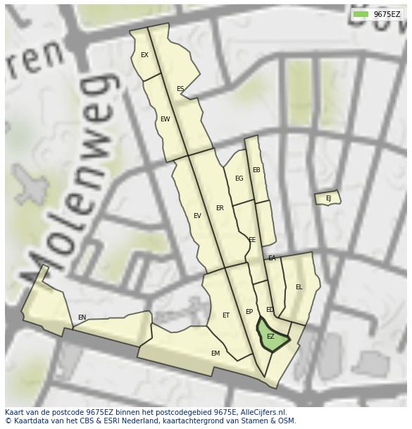 Afbeelding van het postcodegebied 9675 EZ op de kaart.