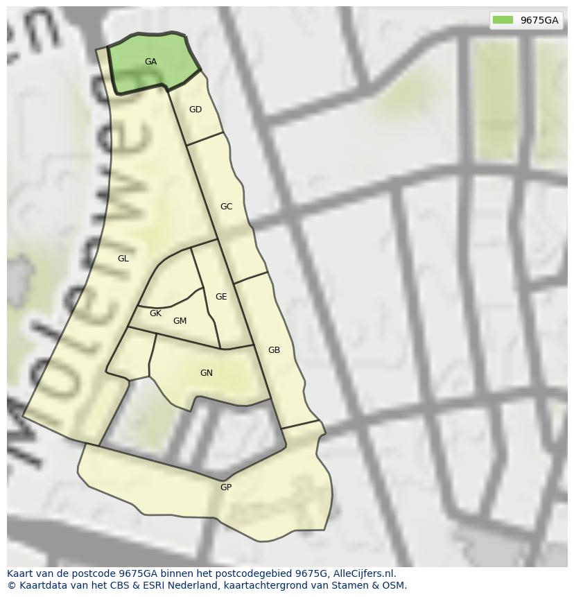 Afbeelding van het postcodegebied 9675 GA op de kaart.