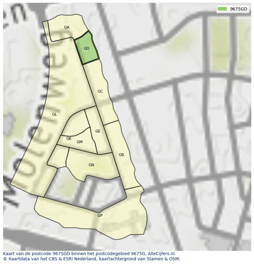 Afbeelding van het postcodegebied 9675 GD op de kaart.