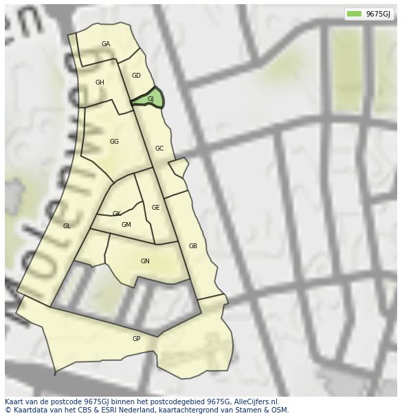 Afbeelding van het postcodegebied 9675 GJ op de kaart.
