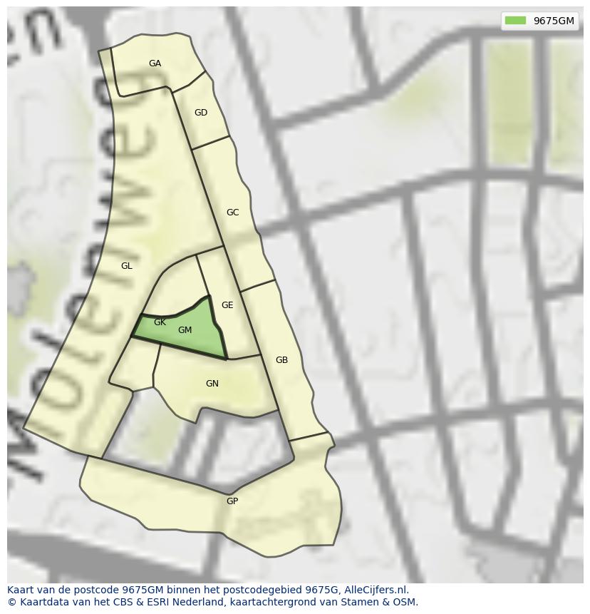 Afbeelding van het postcodegebied 9675 GM op de kaart.