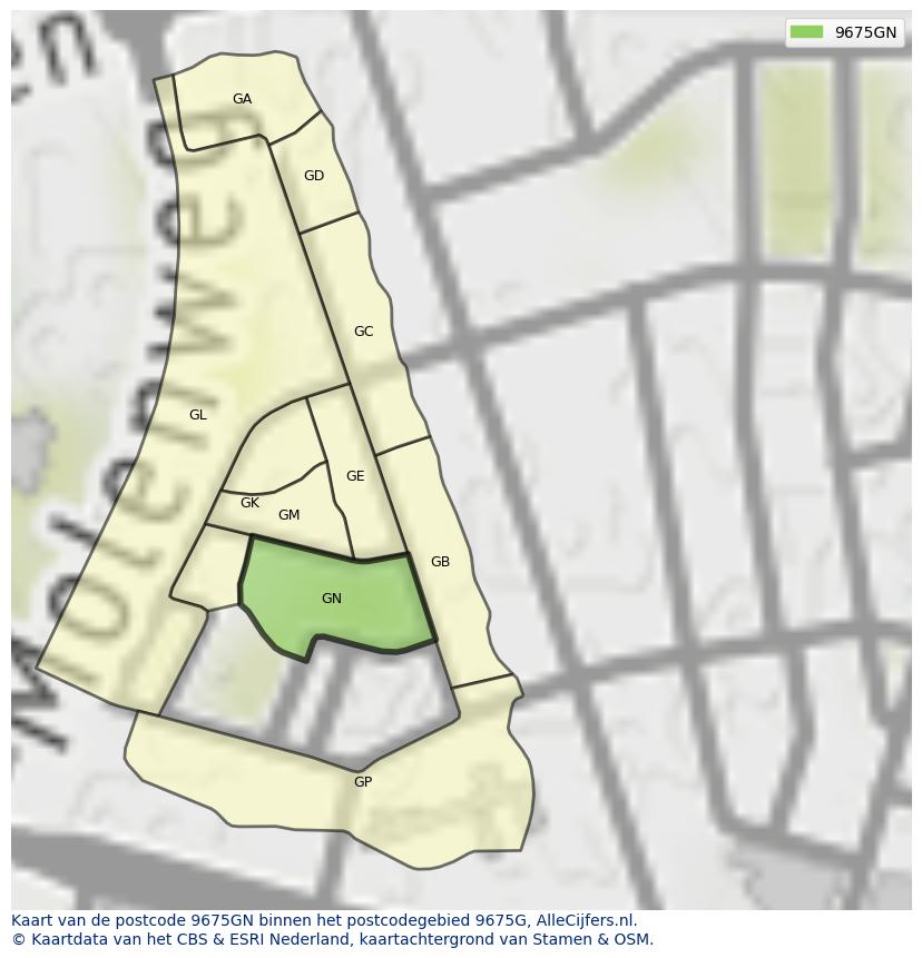 Afbeelding van het postcodegebied 9675 GN op de kaart.
