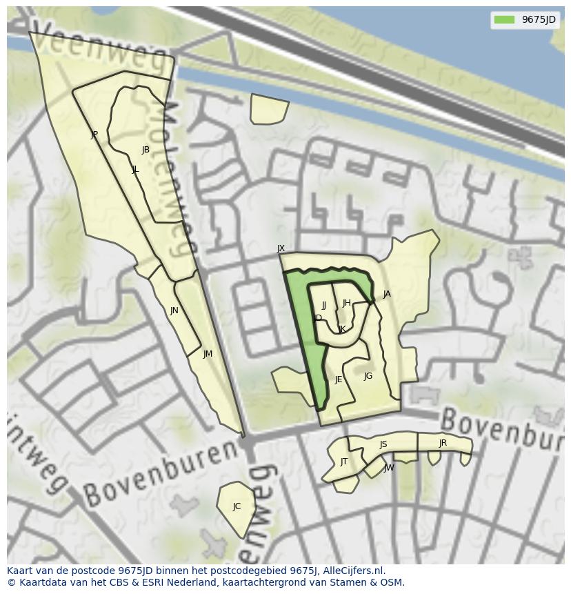Afbeelding van het postcodegebied 9675 JD op de kaart.