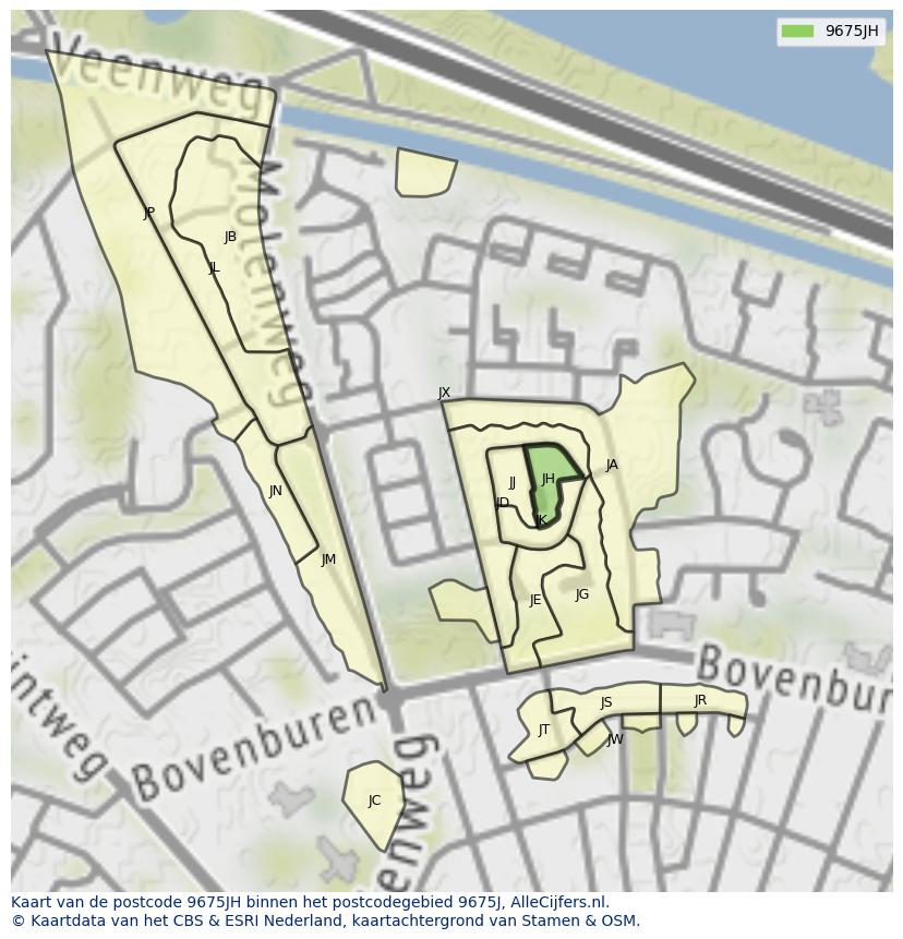 Afbeelding van het postcodegebied 9675 JH op de kaart.