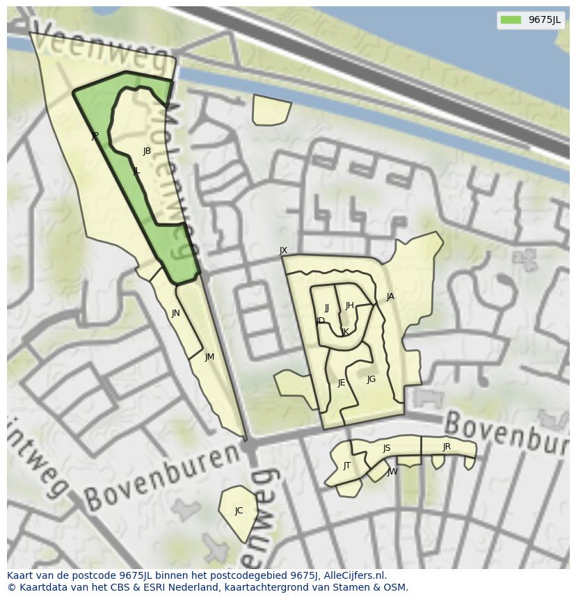 Afbeelding van het postcodegebied 9675 JL op de kaart.