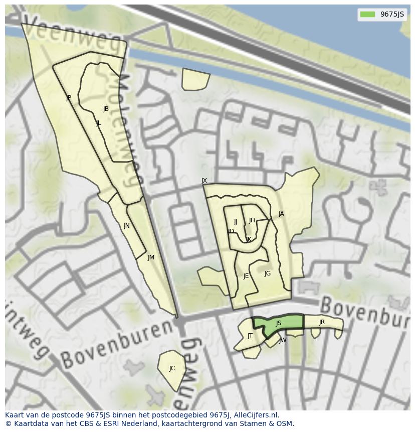 Afbeelding van het postcodegebied 9675 JS op de kaart.