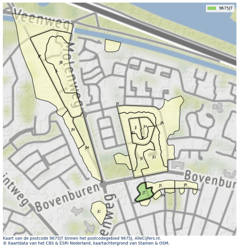 Afbeelding van het postcodegebied 9675 JT op de kaart.
