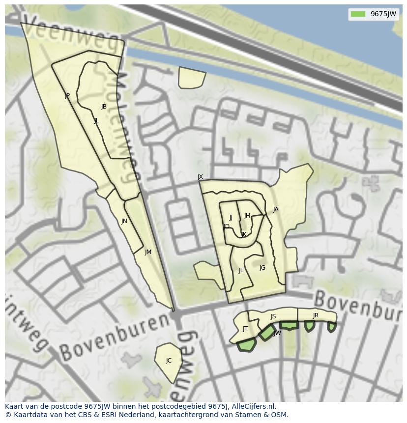 Afbeelding van het postcodegebied 9675 JW op de kaart.