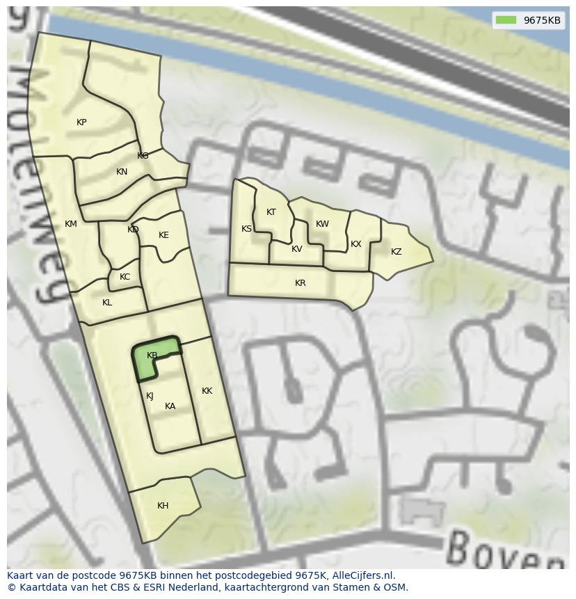 Afbeelding van het postcodegebied 9675 KB op de kaart.