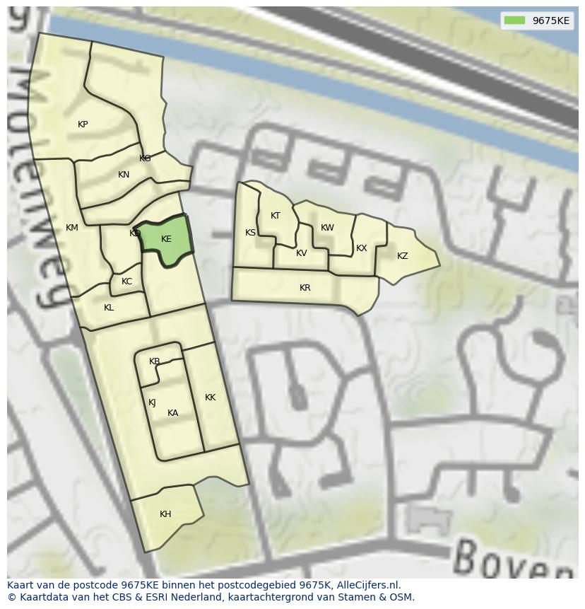 Afbeelding van het postcodegebied 9675 KE op de kaart.