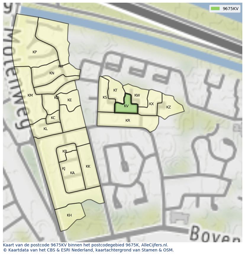 Afbeelding van het postcodegebied 9675 KV op de kaart.