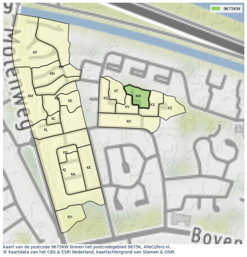Afbeelding van het postcodegebied 9675 KW op de kaart.