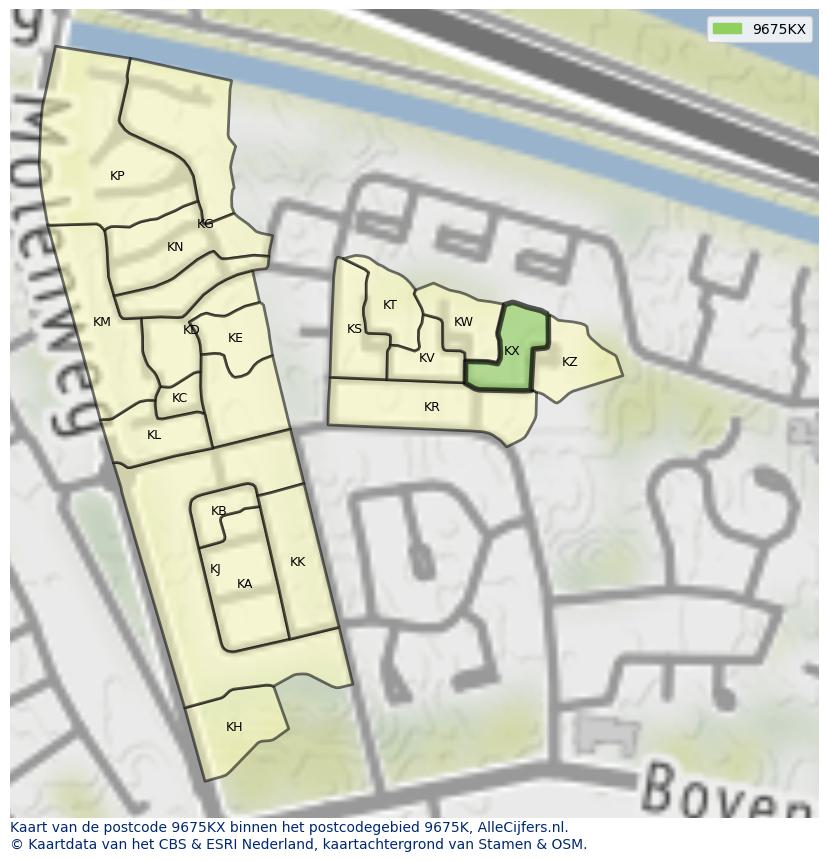 Afbeelding van het postcodegebied 9675 KX op de kaart.