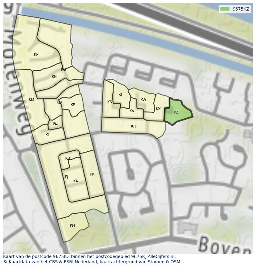 Afbeelding van het postcodegebied 9675 KZ op de kaart.