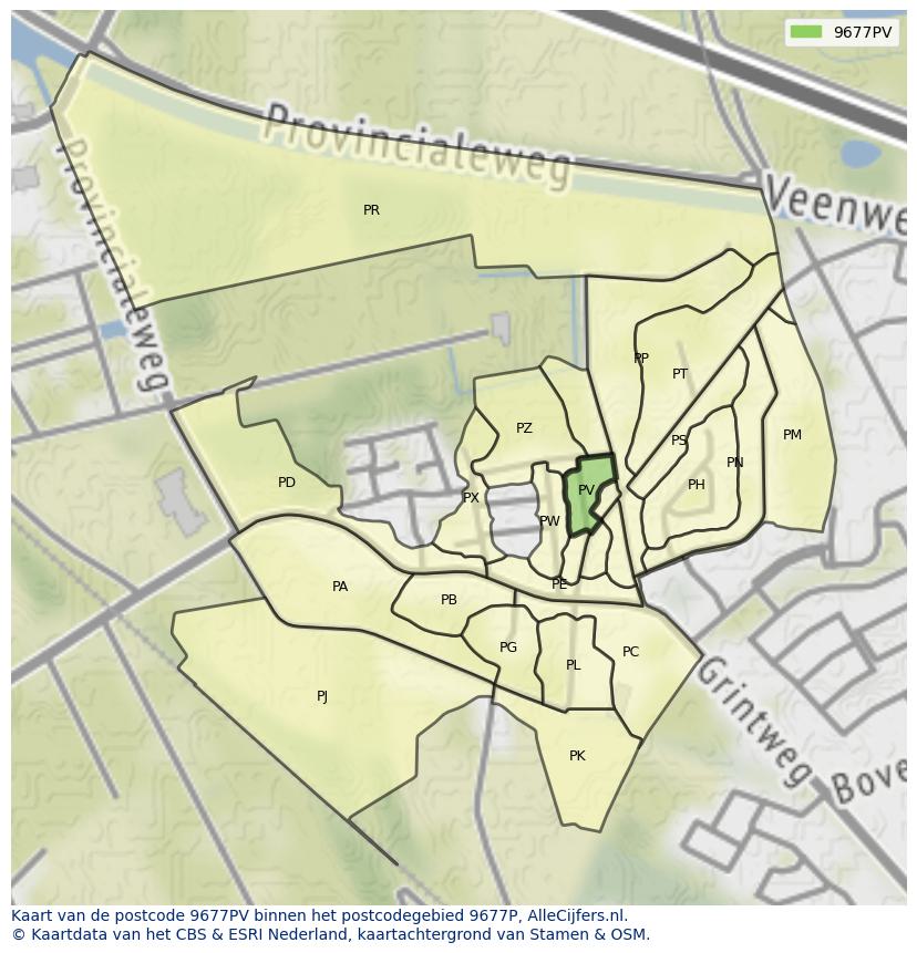 Afbeelding van het postcodegebied 9677 PV op de kaart.