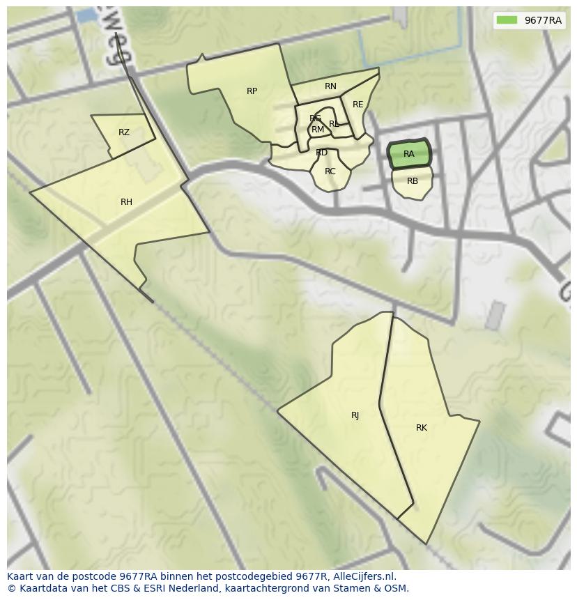 Afbeelding van het postcodegebied 9677 RA op de kaart.