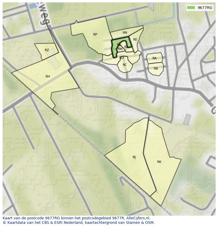 Afbeelding van het postcodegebied 9677 RG op de kaart.